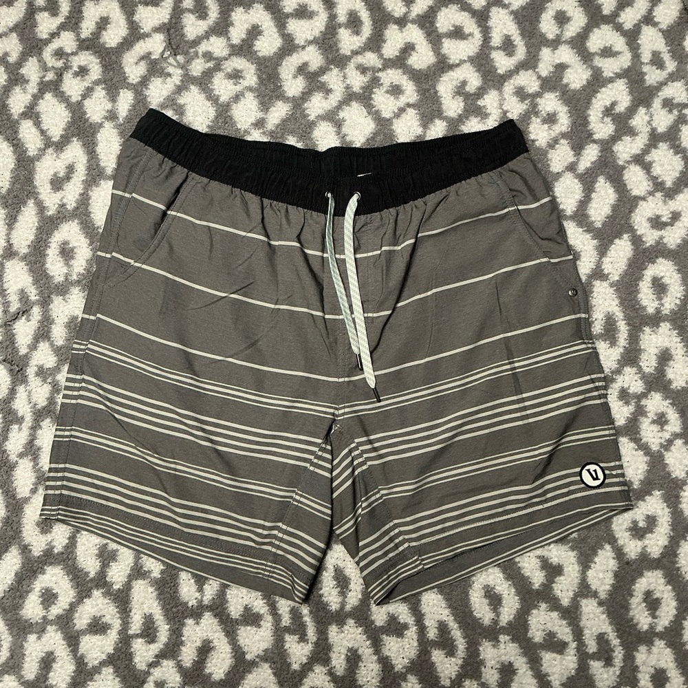 Vuori Men's Charcoal and White Striped Board Shorts XL